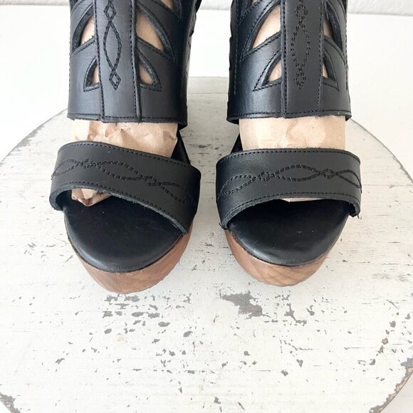 Lane Boots BECCA Womens Black Wedges 7.5 Western Sandals Cowgirl Leather Heels - Picture 6 of 11